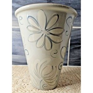 Vintage Hand Painted Sage Ceramic Floral Vase Val Do Sol Made In Portugal